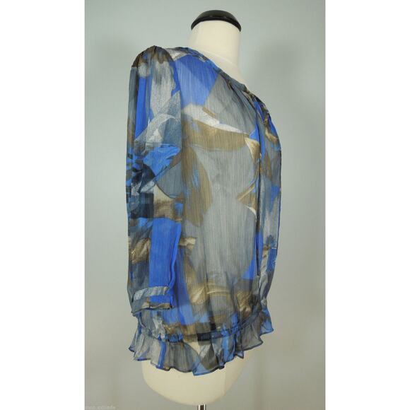 LORENZA BLAU Blouse size 36 Sheer Print Fabric 3/4 Sleeves - Picture 3 of 6